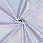 WEBEEDY 1 Yard Iridescent Silver Metallic Foil Stretch Fabric, 59 Inch Wide Shiny Stretch Foil Spandex Material Polyester Fabric by The Yard for Sewing Dancewear Costumes & DIY Crafts Decoration