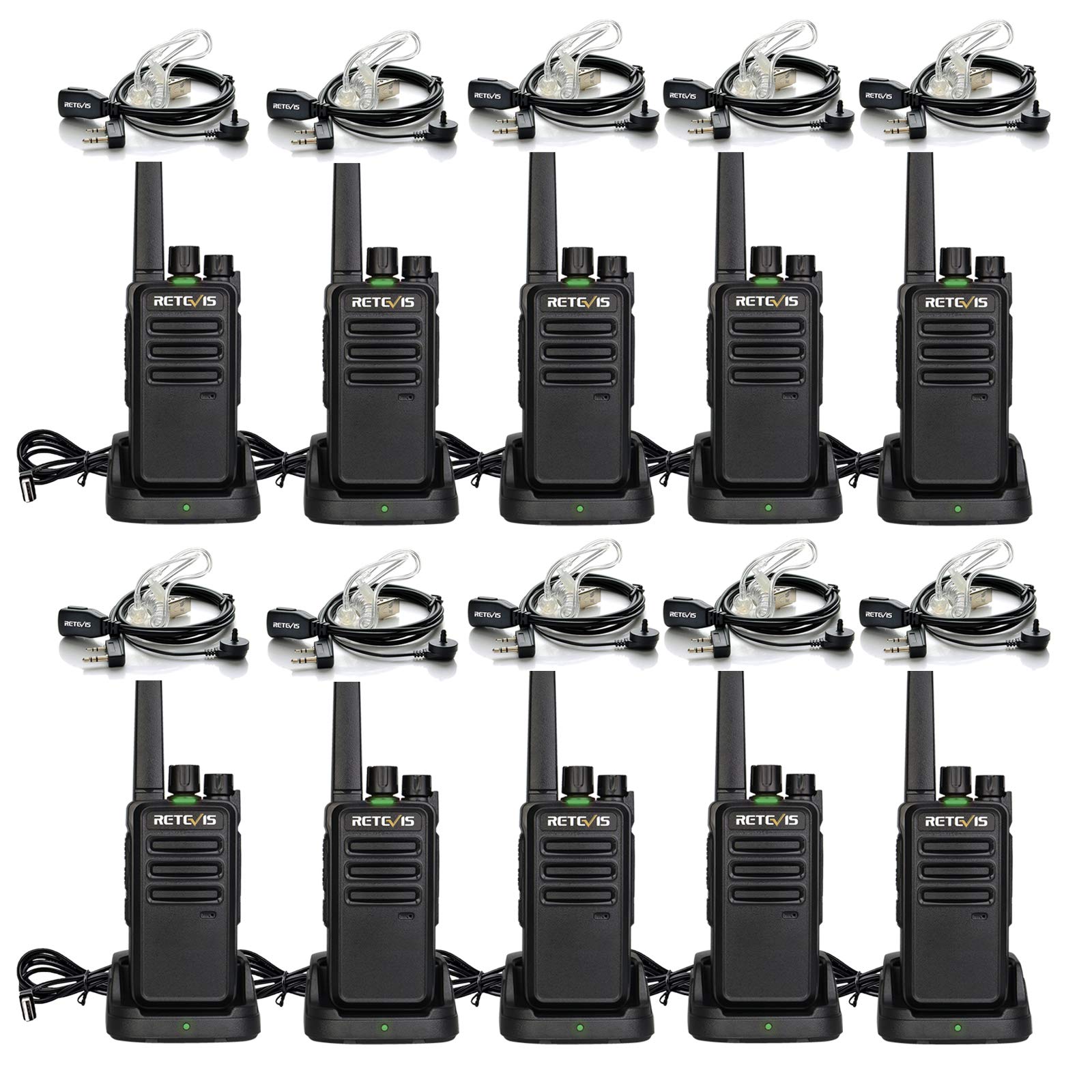 Retevis RT668 Walkie Talkie with Earpiece, PMR446 License-free, VOX Squelch, Walkie-Talkie Rechargeable for Adults, Emergency 2 Way Radio Professional for Hotel, Schools (Black, 10Pcs)
