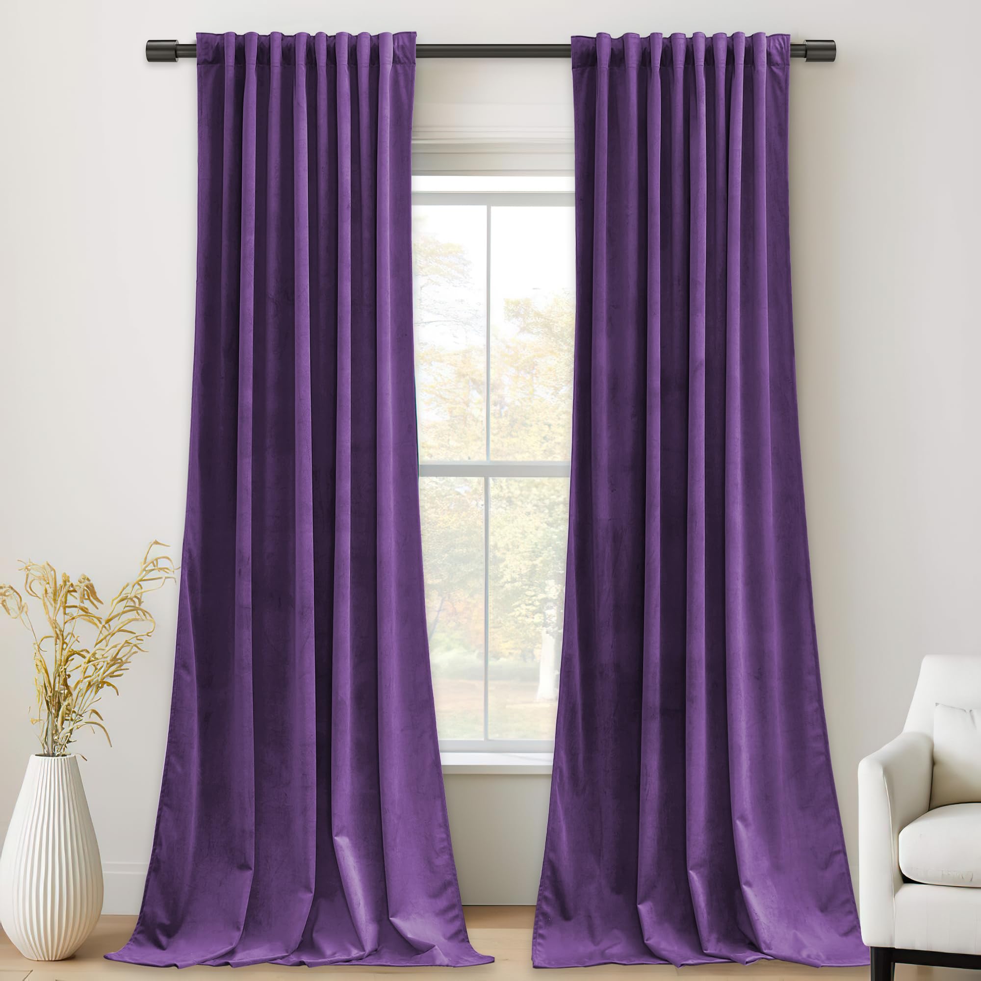 StangH Purple Velvet Curtains 96 inches, Room Darkening Super Soft Velvet Drapes for Living Room Bedroom, Thermal Insulated Window Treatment, 52 x 96 inch, 2 Panels Image