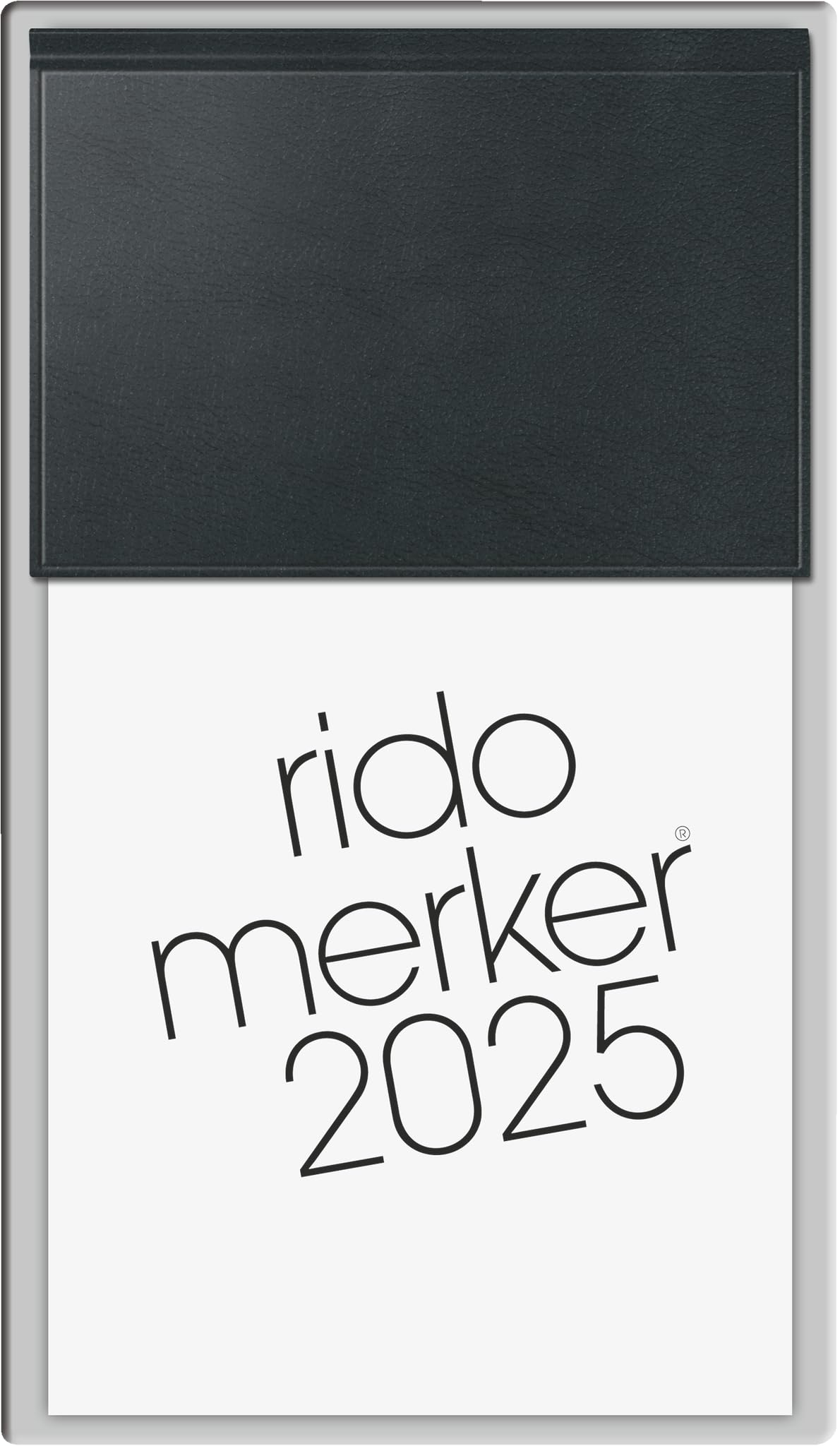 rido/idé Notebook model Merker (2025), 1 page = 1 day, 108 × 201 mm, 736 pages, plastic cover Skivertex, black