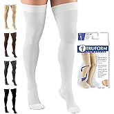 Truform 20-30 mmHg Compression Stockings for Men and Women, Thigh High Length, Dot Top, Closed Toe, White, X-Large