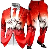 Ugly Christmas Suits for Men 1 Buttons Snowflake Print Casual Xmas Blazer Jacket and Pants Set Novelty Tuxedo Suit