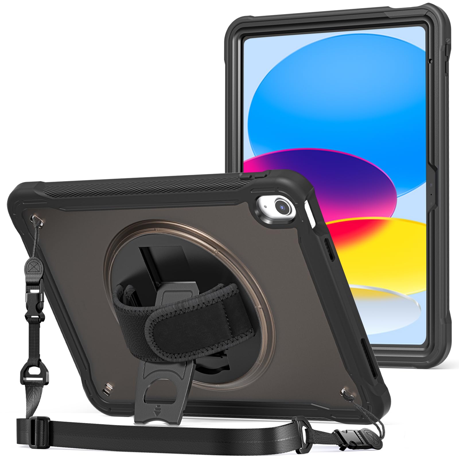ProCase for iPad 11th Generation A16 2025/iPad 10th Generation Case 10.9 Inch 2022, Heavy Duty Shockproof Rugged Cover with Hand Strap 360 Degree Rotatable Kickstand Protective for iPad 11/10 -Black