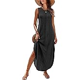 ANRABESS Women Maxi Dress Summer Casual Loose Sleeveless Sundress Coverup Beach Eyelet Dresses 2026 Vacation Travel Outfits