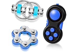 Gejoy 3 Pcs Fidget Toys Adults Set Handheld Fidgets Controller Pad Game Six Roller Chain Key Flippy Chain Autism Sensory for ADHD Add OCD Autism Anxiety Stress Relief Teen Kids(Black and Blue)