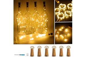 AOKELY Wine Bottle Lights with Cork 20 LED Copper Wire String Lights, Pack of 6 Battery Operated Starry String Led Lights for Bottles DIY Christmas Wedding Party Decoration (Warm White)