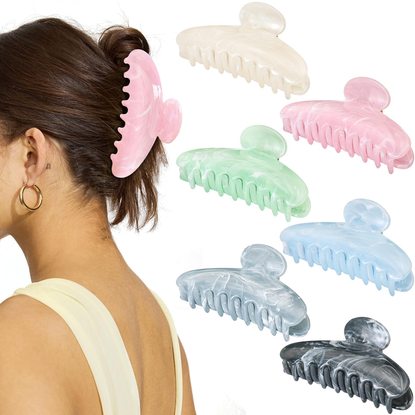 Photo 1 of 6 Pack Hair Claw Clips for Women - Large Non-Slip Claws for Thick Thin Hair, Cute Hair Barrettes Elegant & Durable, Fashion Hair Accessories Stylish Jaw Clips for Women & Girls (Assorted Colors)