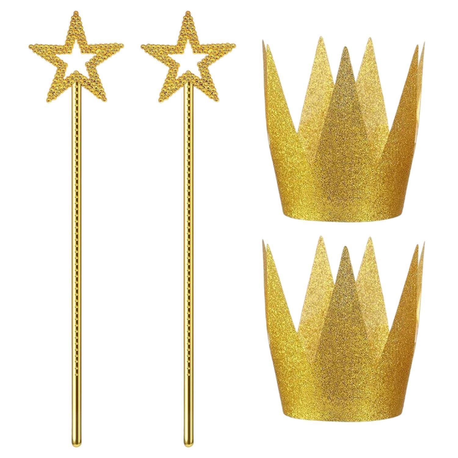 EOWVISN 2 Crowns And 2 Five-Pointed Star Sticks, Children'S Performance Props, Fun Magic Wand Set, Suitable For Birthday Parties, Cosplay Scenes.