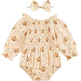 Kuriozud Baby Girl Halloween Outfits,Linen Pumpkin Onesie Long Sleeve Ruffle Romper Bow Headband Newborn Infant Fall Clothes