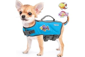 Sheripet Dog Life Jacket for Small Dogs, Good Visibility Dog Life Vest for Swimming with Reflective Stripes and Rescue Handle, Dog Flotation Vest Suit, X-Small