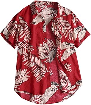 Amazon Co Jp Alovemo メンズ ハワイアンシャツ 2xl ファッション メンズ カジュアル ボタンプリント ハワイプリント ビーチ 半袖トップブラウス X Large レッド スポーツ アウトドア