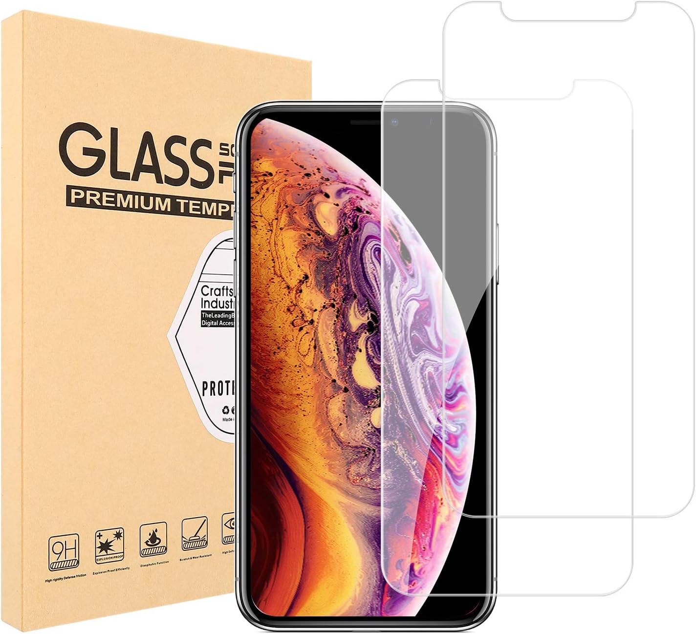 Haeylos Compatible for iPhone XS Max Screen Protector Tempered Glass (2 Packs), High Clarity, Bubble Free, Anti Impact Scratch and Fingerprint