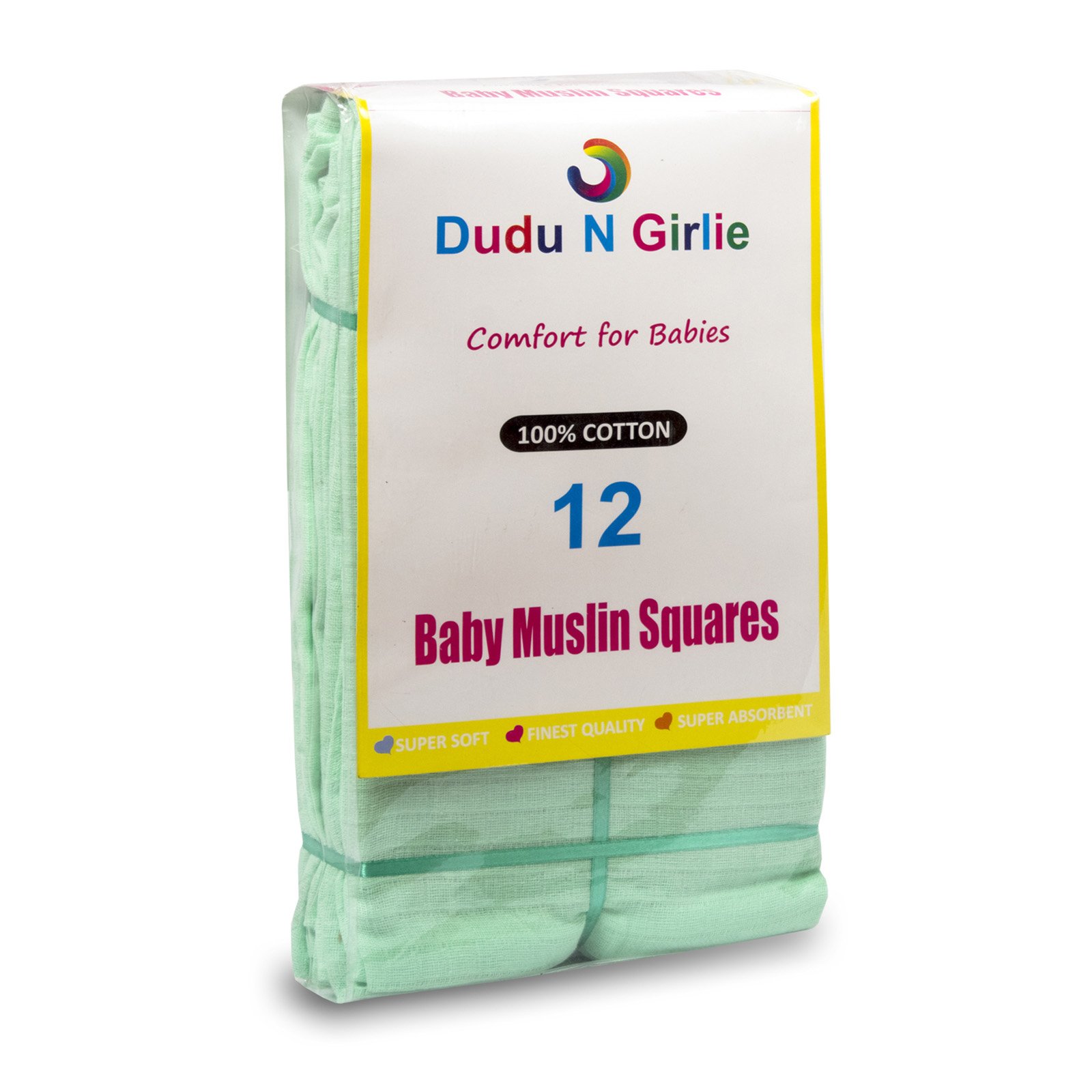 DUDU N GIRLIE Muslin Cloths for Baby 70x70cm - Soft, Absorbent & Breathable 100% Pure Cotton Burp Cloths - Ideal to Clean, Wipe & Cover Newborn Blanket Unisex Muslin Squares (Pack of 12, Mint)