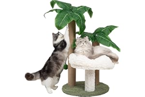 MEOWOOU Cat Scratching Post Palm Tree with Bed Cloud Cute Cat Tree for Indoor Large Cats 3 Scratching Poles Sisal Hanging Balls for Cat Perch Cat Scratcher for Kitten and Adult Cats Tower Climber