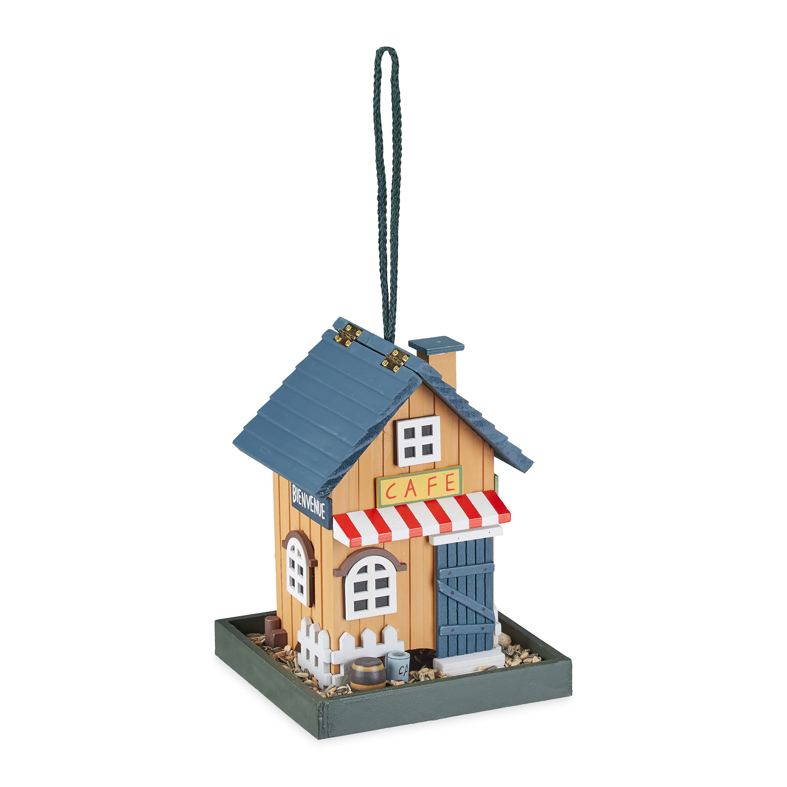 Relaxdays bird house, feeding station for wild birds, hang up, 18x18x23.5cm, bird feeder made of wood, colourful