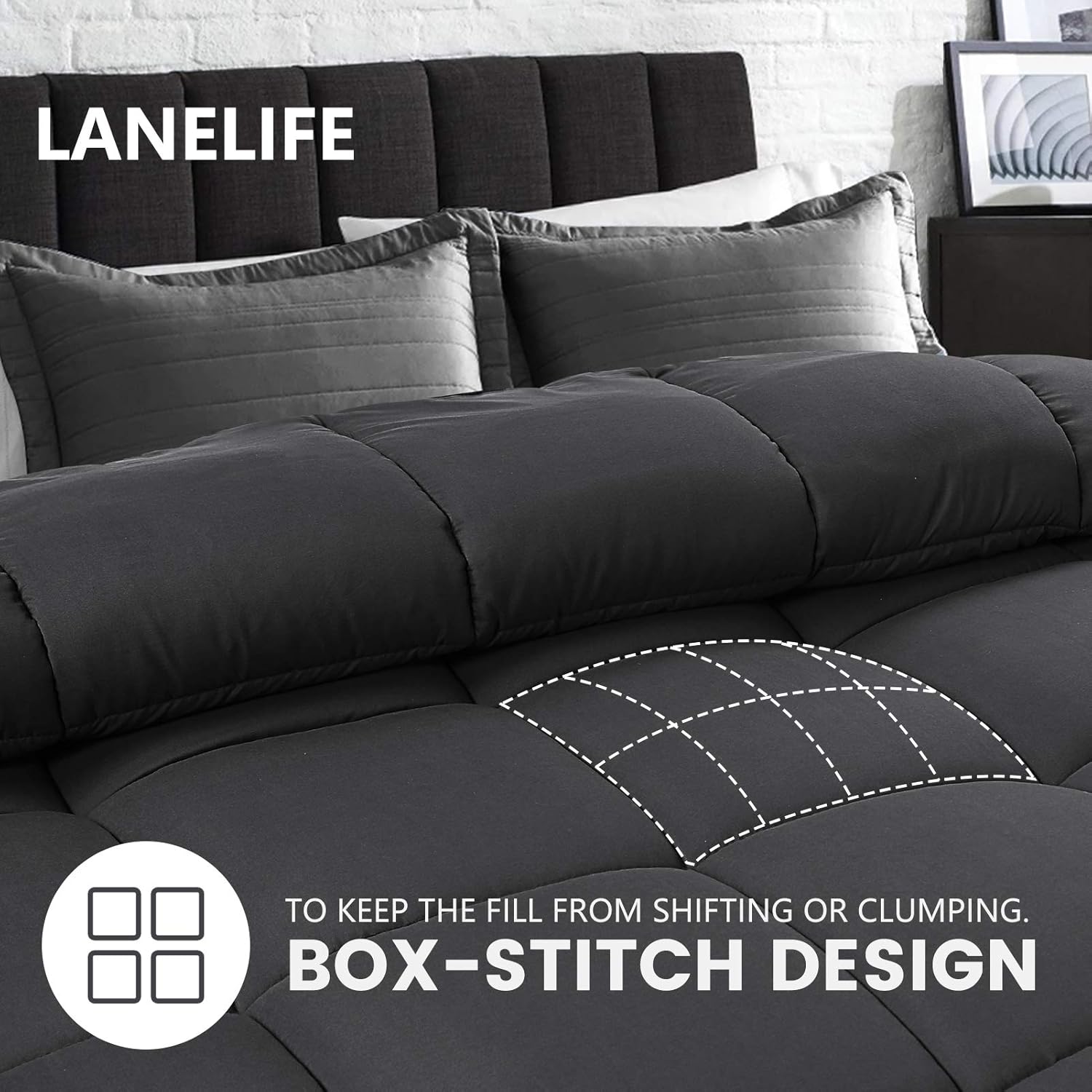 LANELIFE Cal King Size Comforter All Season Soft Quilted Down Alternative Duvet Insert with Corner Tabs, Reversible Winter Warm Fluffy，Breathable Quilt, Dark Grey,96×104 inches: Kitchen & Dining
