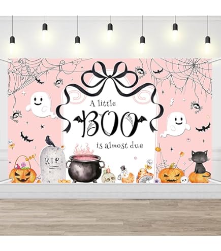 Halloween Baby Shower Backdrop - 'A Little Boo Is Almost Due' 7x5ft Photo Background