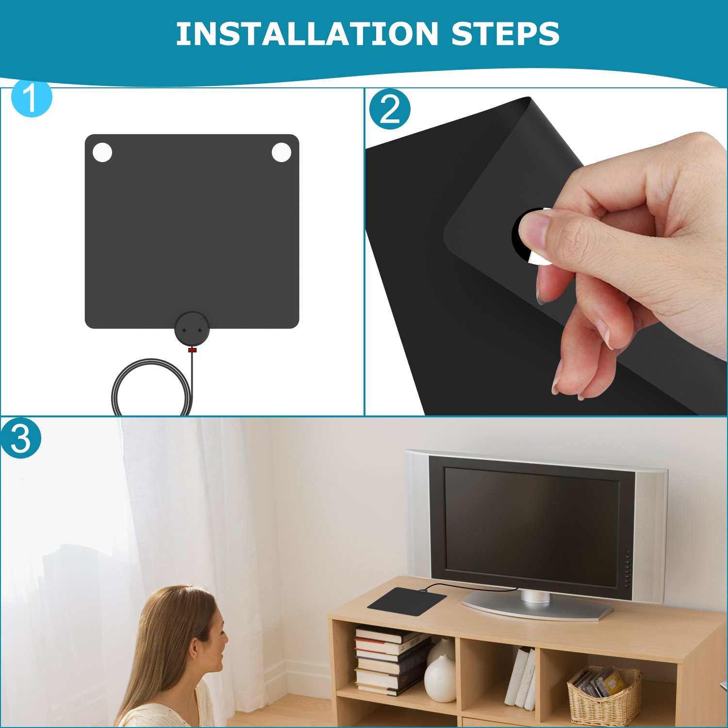 Amplified HDTV Antenna-Ecandy 50 Miles Range Digtial HD Antennas with 13ft Copper Coaxial Cable