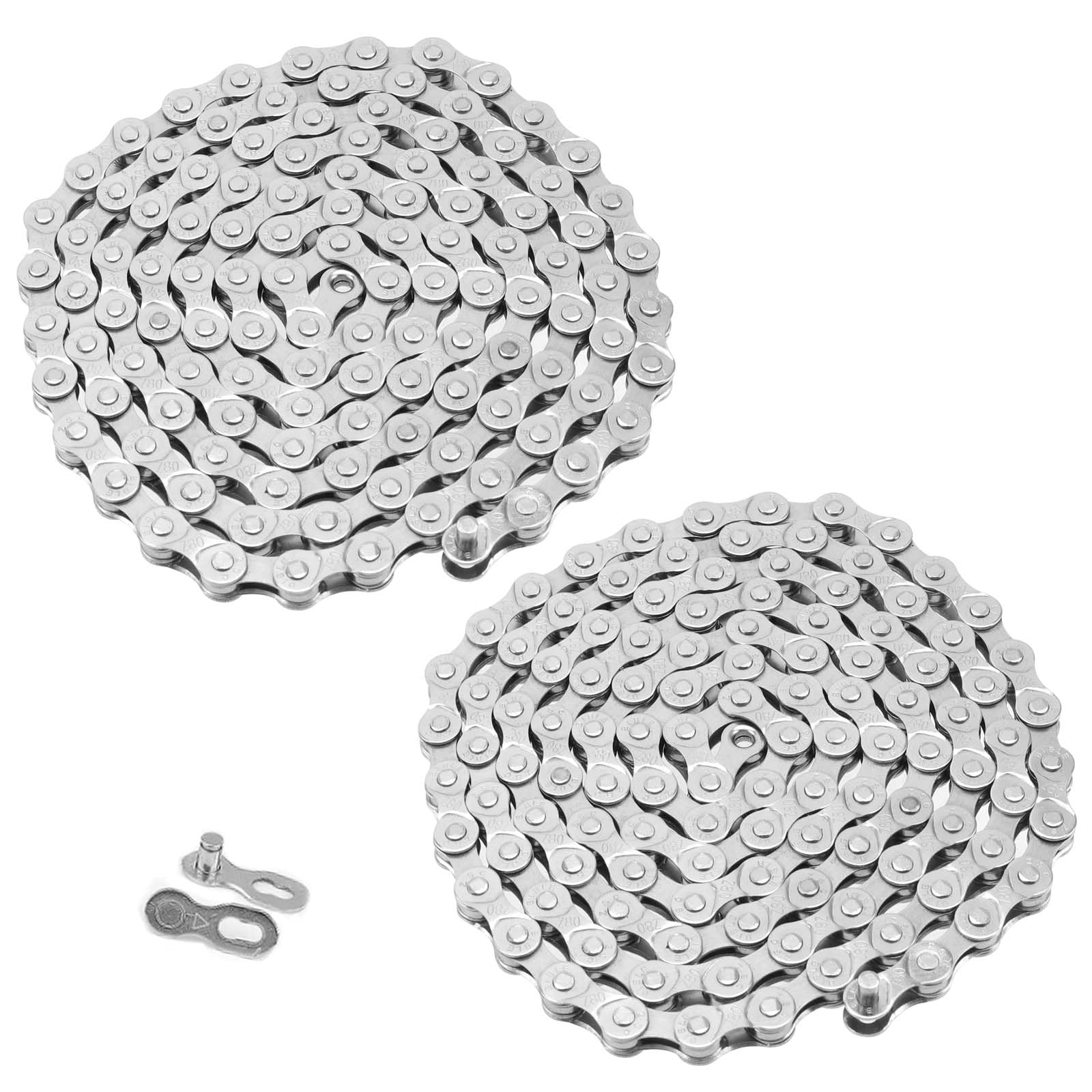 HEIHAK 2 Pack 6/7/8-Speed Bicycle Chain, 1/2 x 3/32 Inch 116 Links High Strength Bike Derailleur Chain for Road Mountain Cycling, Sliver