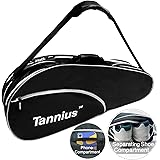 Tannius 3 Racket Tennis Bag, with Shoe & Phone Compartment and Protective Pad, Super Roomy and Lightweight Racquet Bag for Te