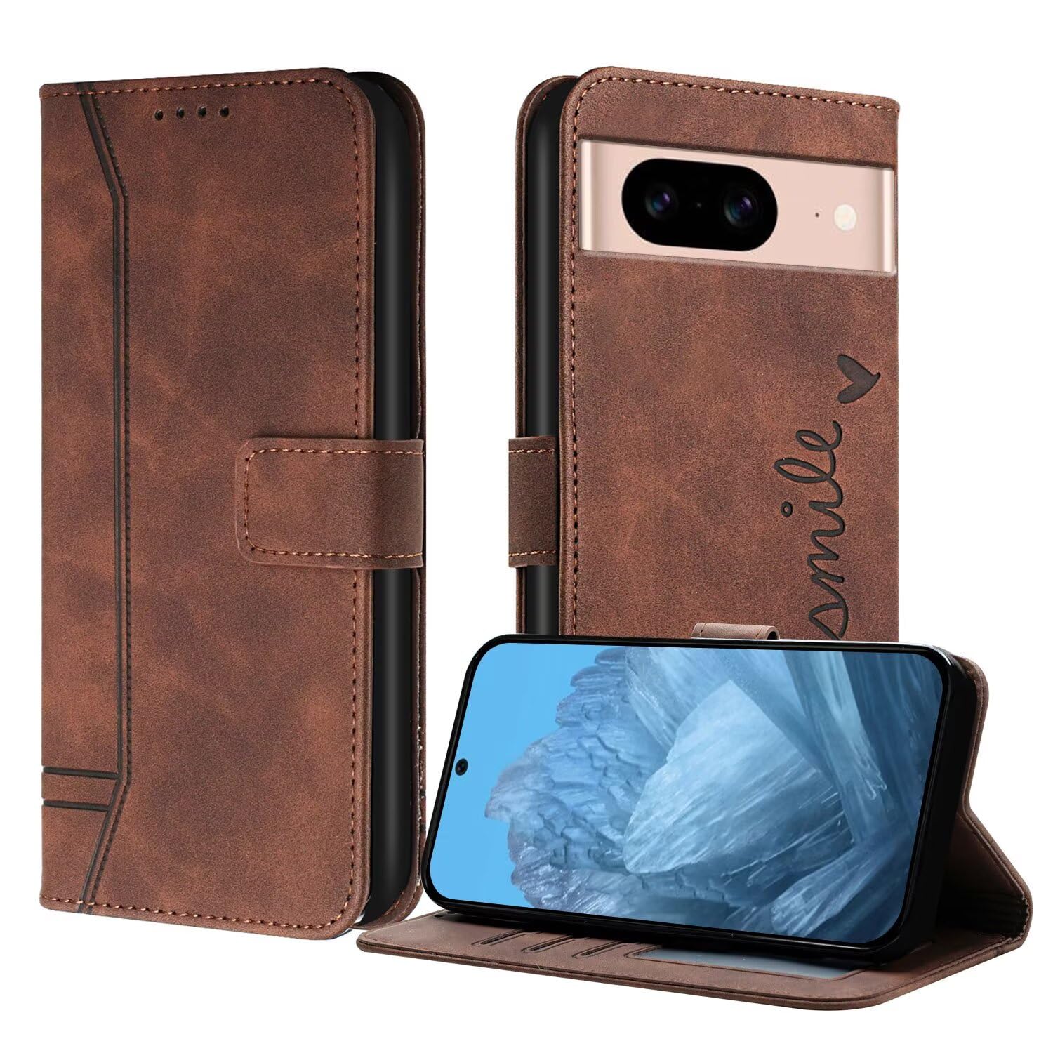 GoodcAcy for Google Pixel 8a Case Leather Wallet Book Flip Folio Stand View Magnetic Closure with Card Slots Cover Case Compatible with Google Pixel 8a (Brown)