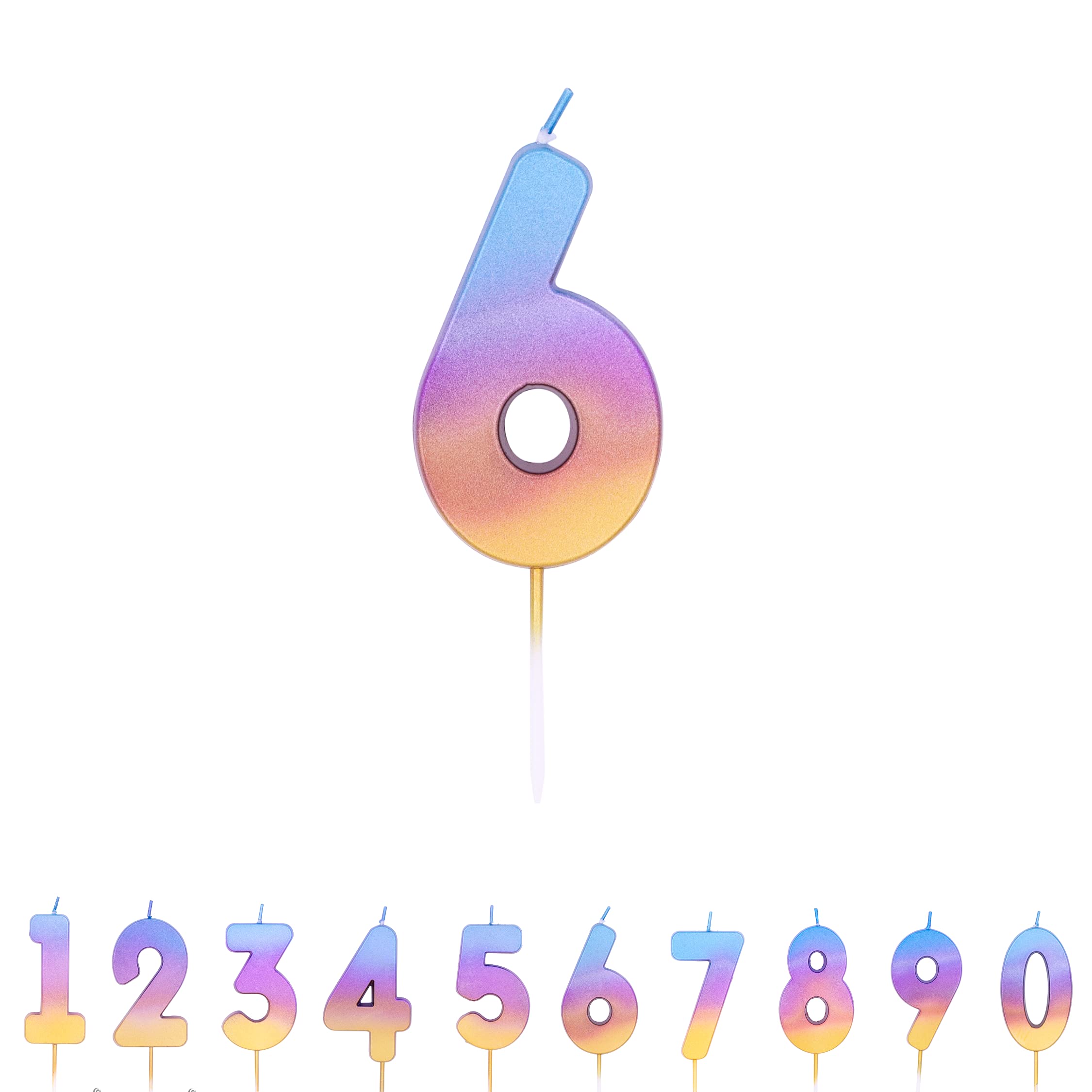 Pioneer Party 6 Number Candle, Age 6 Candle, 6th Sixth Birthday Candle, 15840, Rainbow Ombre