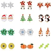 12 Pairs Hypoallergenic Christmas Thanksgiving Earrings Set for Girls Women Fall Pumpkin Maple Leaf Earrings Winter Snowflake Christmas Tree Cake Bow Penguin Gnome Earrings Stud Holiday Jewelry Gifts