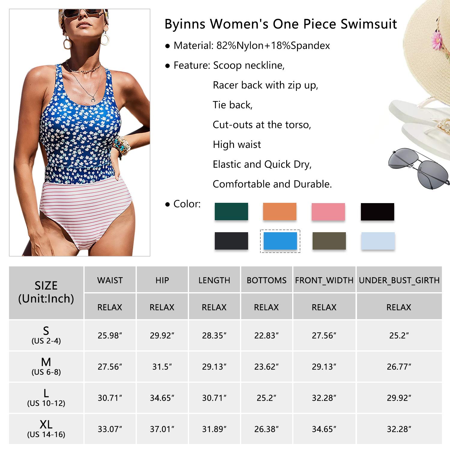 Byinns Women One Pieces Swimsuit Tropical Print Bathing Suit High Waist Zip Up Cut Out Racerback One Piece Suits Sports Outdoors