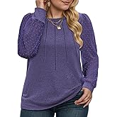 VISLILY Womens-Plus-Size-Tops Dressy Swiss Dotted Puffy Sheer Long Sleeve Blouses Casual Crewneck T Shirts Loose Tunics 1X-5X