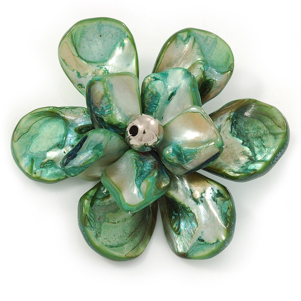 Green Shell Flower Brooch - 70mm Diameter