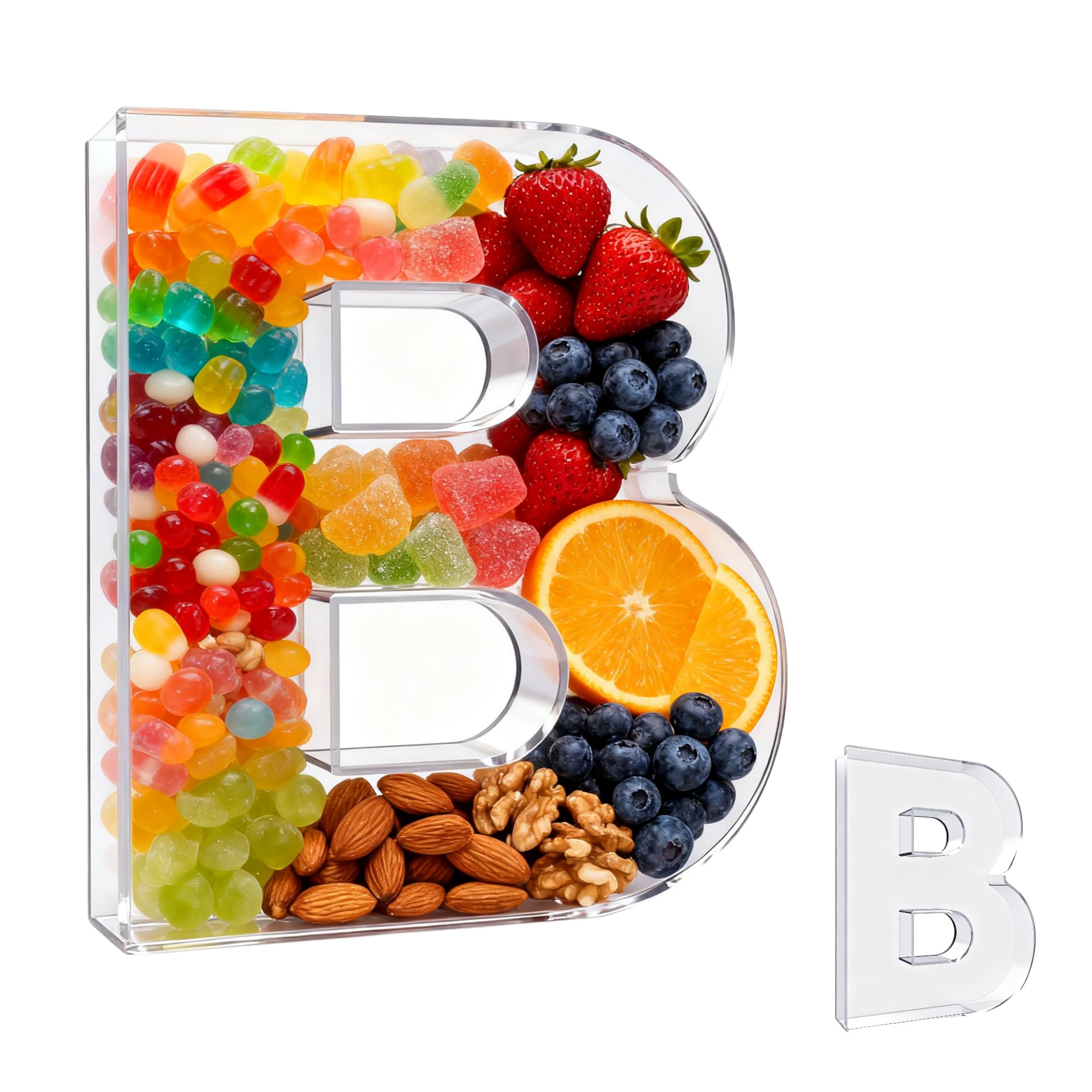 Photo 1 of 10" Acrylic Letter Charcuterie Tray - Reusable Fillable Alphabet Shape Charcuterie Box, Alphabet Shape Cake Candy Tray for Birthday Anniversary Party Decorations (Letter B)