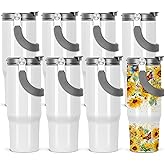 Tswofia 30 Oz Sublimation Tumblers Blank with Portable Handle, Stainless Steel Sublimation Cup with Straw Leakproof Flip, Individually Boxed (8 Pack)