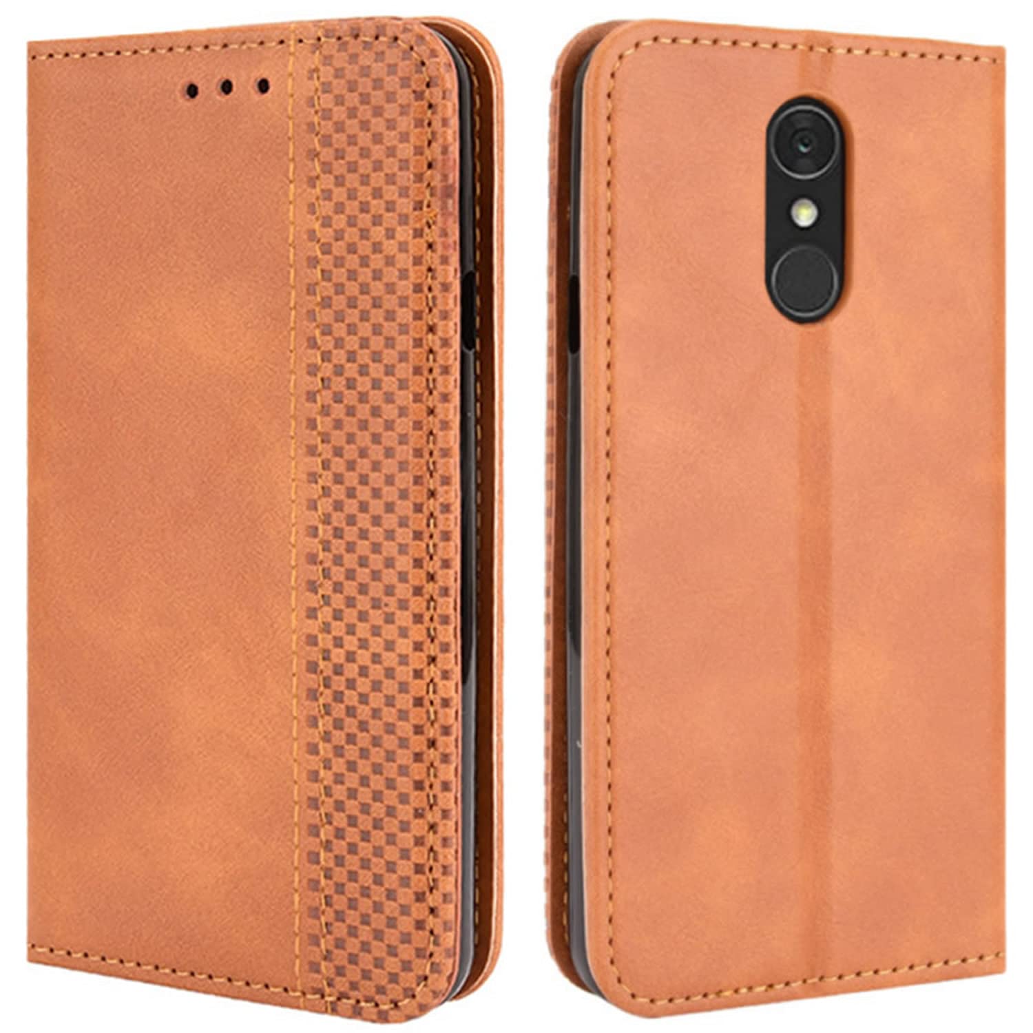 HualuBro LG Q7 Case, LG Q7 Plus Case, Retro PU Leather Magnetic Full Body Shockproof Stand Flip Wallet Case Cover with Card Holder for LG Q7 / LG Q7+ Plus Phone Case (Brown)