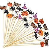 CCINEE 140pcs Halloween Cocktail Picks,Pumpkin Spider Ghost Bamboo Toothpicks Sticks for Appetizers Fruit Food Cake Halloween