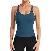 ATTRACO Women Ribbed Workout Crop Tops with Built in Bra Yoga Racerback Tank Top Tight Fit