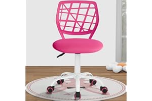 FURNITURER Desk Chair, Armless Home Office Task Chair with Mesh Padded Cushion, Swivel Study Computer Chair with Rolling Wheels for Children Kids Teens Students, Rose