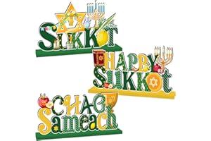 CUIXINCLT 3pcs Sukkot Decorations Table Wooden Centerpiece Happy Sukkah Theme Wooden Sign Tiered Tray Decor for Jewish Holiday Celebration Party Supplies