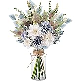Fake Flowers in Vase Artificial Flowers Coffee Table Decor, Faux Flowers in Vase, Flower Arrangements Artificial Plants Silk Flowers for Home Decor Indoor Centerpiece Table Decorations (Blue White)
