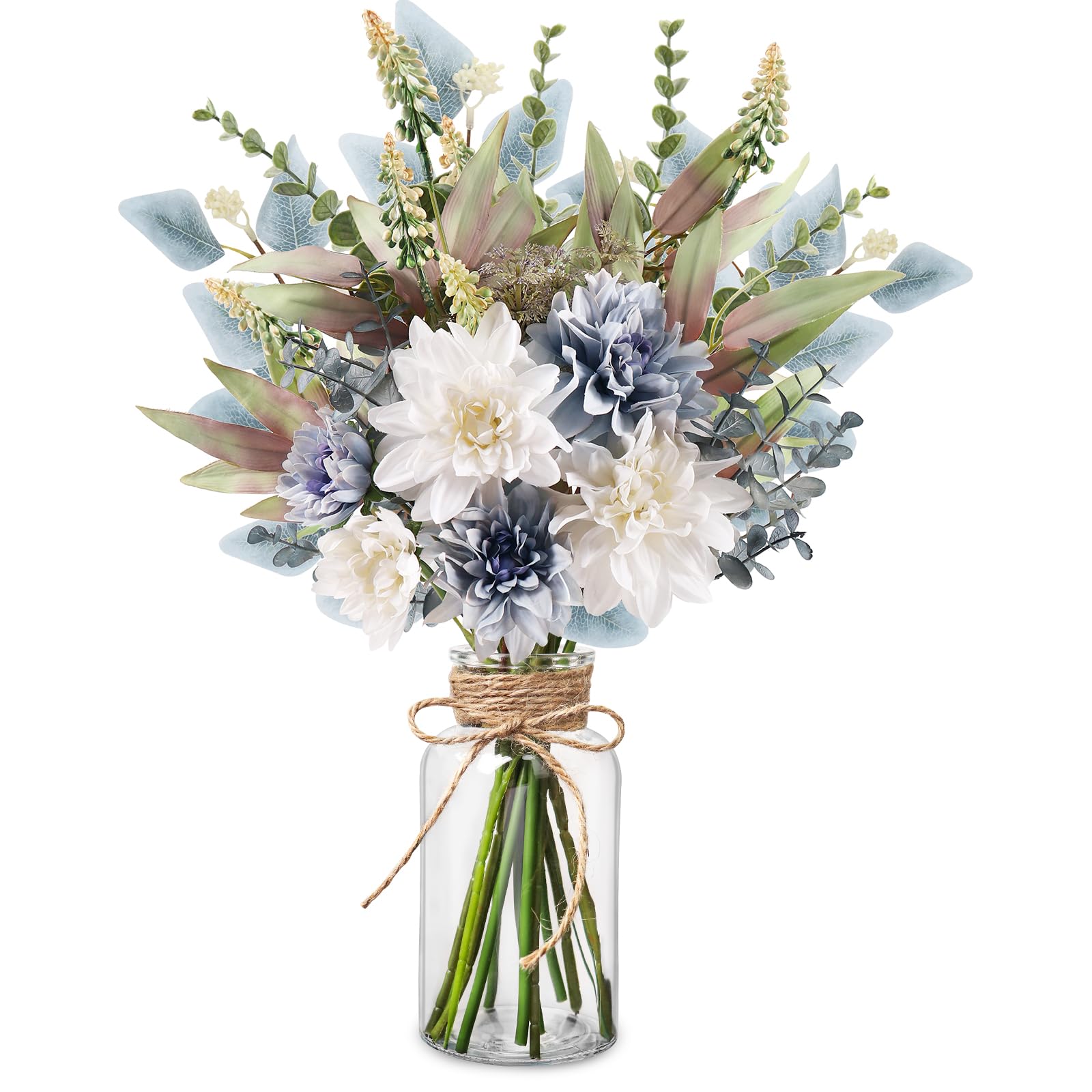 View 1 of ***STOCKIMAGE FOR REFERENCE*** DIFFERENT VASE***Fake Flowers in Vase Artificial Flowers Coffee Table Decor, Faux Flowers in Vase, Flower Arrangements Artificial Plants Silk Flowers for Home Decor Indoor Centerpiece Table Decorations (Blue White)