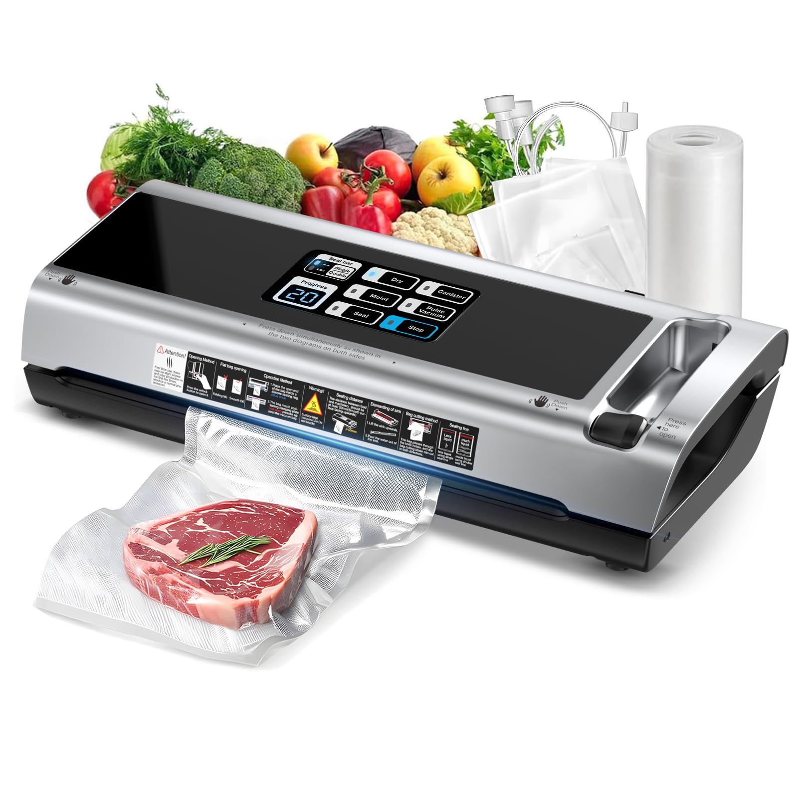 Photo 1 of 90KPa Portable Vacuum Sealer Machine for Food, One-Touch Open Lid, Detachable & Easy to Clean, Vertical Placement Saves Space, Powerful Suction for Freezer Bags & Food Storage