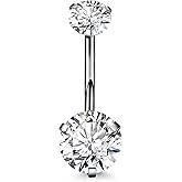 REVOLIA 14G G23 Solid Titanium Belly Button Rings for Women Round CZ Hypoallergenic Belly Rings for Sensitive Skin Belly Rings Barbell Navel Rings Belly Piercing Jewelry 6-16MM