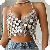 Women's Sparkling Sequined Bodycon Top Silver Sequined Disco Halter Top with Belt Sexy Disco Corset Party Perfect for Concerts, Clubs, Festivals