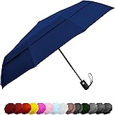 Windproof Travel Umbrellas for Rain - Lightweight, Strong, Compact with & Easy Auto Open/Close Button for Single Hand Use - Double Vented Canopy for Men & Women