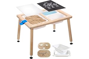 Cateam Sensory Table for Kids and Toddlers - 3 Foldable Storage Bins - Educational Wooden Puzzle Inserts - Play Sand Activity Table with Lids for Study and Dining - Indoor Gift Set for Boys and Girls