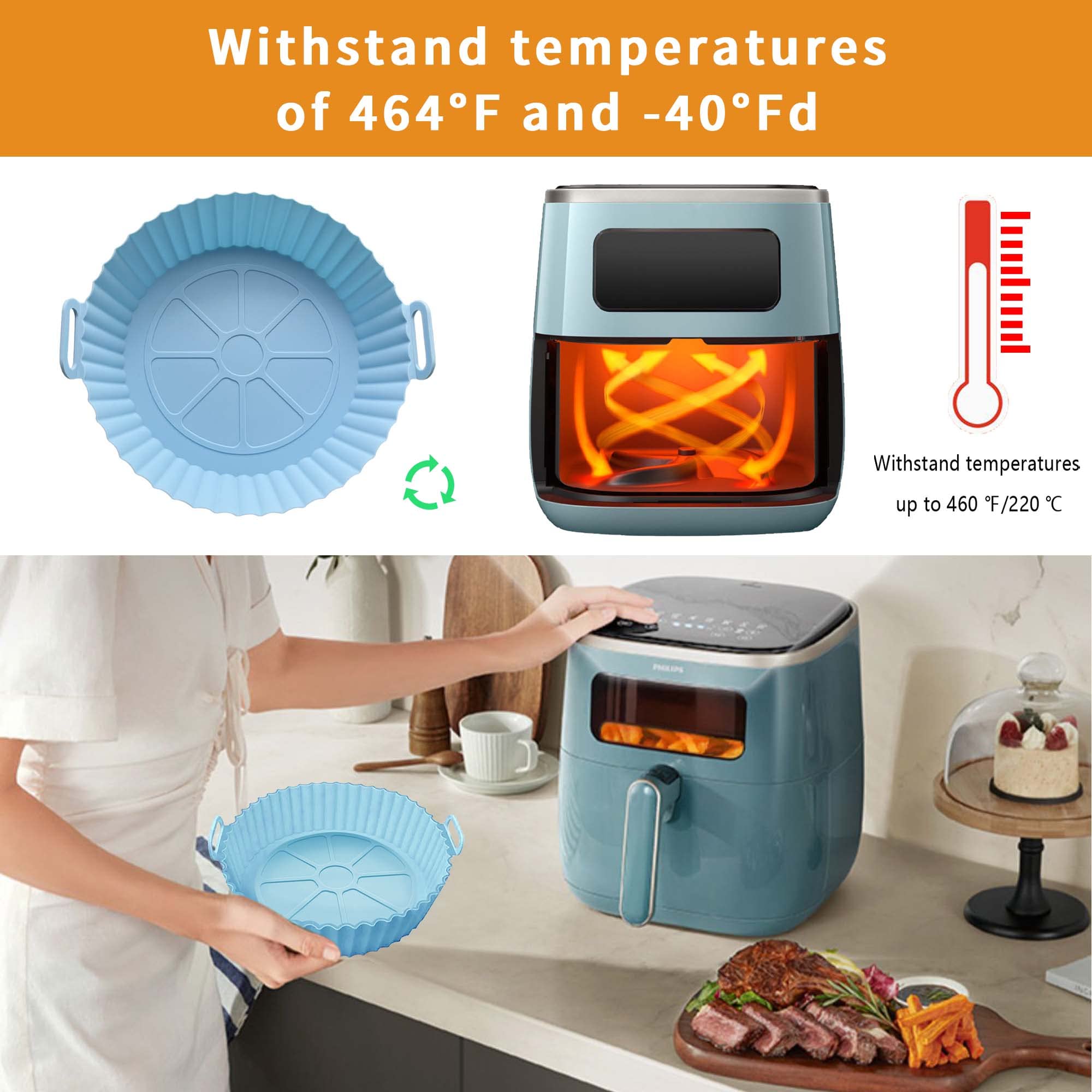 UOUYOO Air Fryer Silicone Pot,3 pack Air Fryer Silicone Liners Fits 3QT - 5QT Air Fryer,Reusable Replacement of Flammable Parchment Liner Paper Round Non Stick Air fryers Basket Oven Accessories