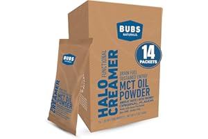 BUBS Naturals Halo MCT Oil Powder, 10g Travel Packets Functional Keto Coffee Creamer with MCT Oil & Grass-Fed Butter Unflavored Powder, Includes 14 Packets