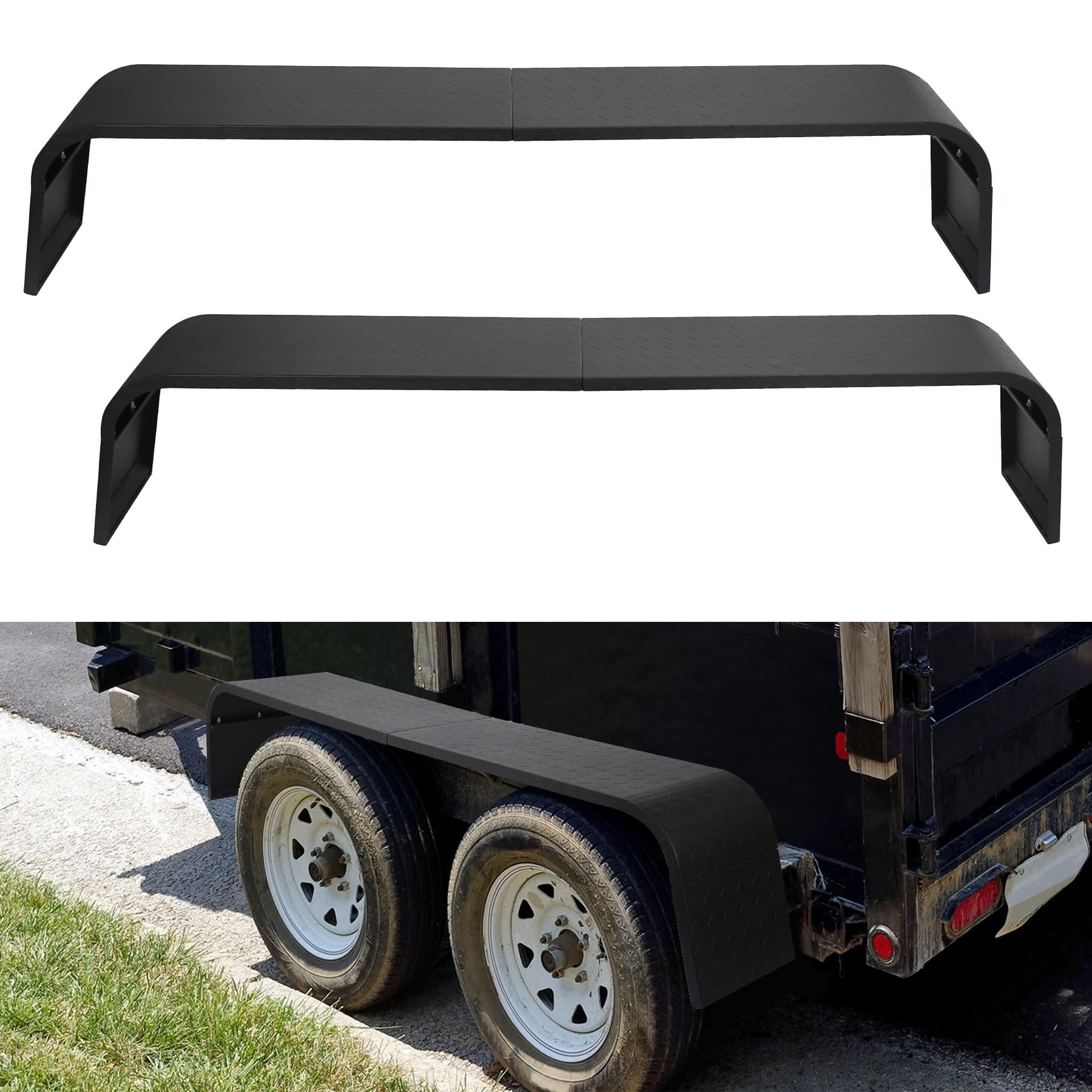Photo 1 of Heavy Duty Trailer Fenders with Assembly Structure Design Fit 13"-15" Tires, Detachable Trailer Fenders-Steel Diamond Tread Plate Tandem Axle for Car Hauler Trailer, Cargo Trailer, 2 Pack