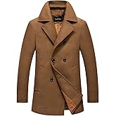 chouyatou Men's Classic Notched Collar Double Breasted Wool Blend Pea Coat