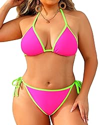 Tempt Me Women Pink Neon Green Plus Size Triangle