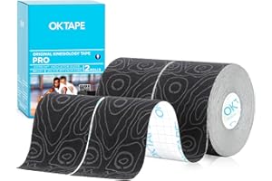 OK TAPE PRO Kinesiology Tape, 2inch x Long Roll 16ft Free Cut Tape, Elastic Athletic Tape Therapeutic Latex Free, 2 Rolls Black+Black